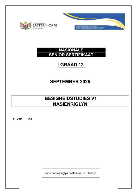 Business Studies Grade 12 DBE Caps September 2025 Paper 1 - Memo (Eastern Cape)