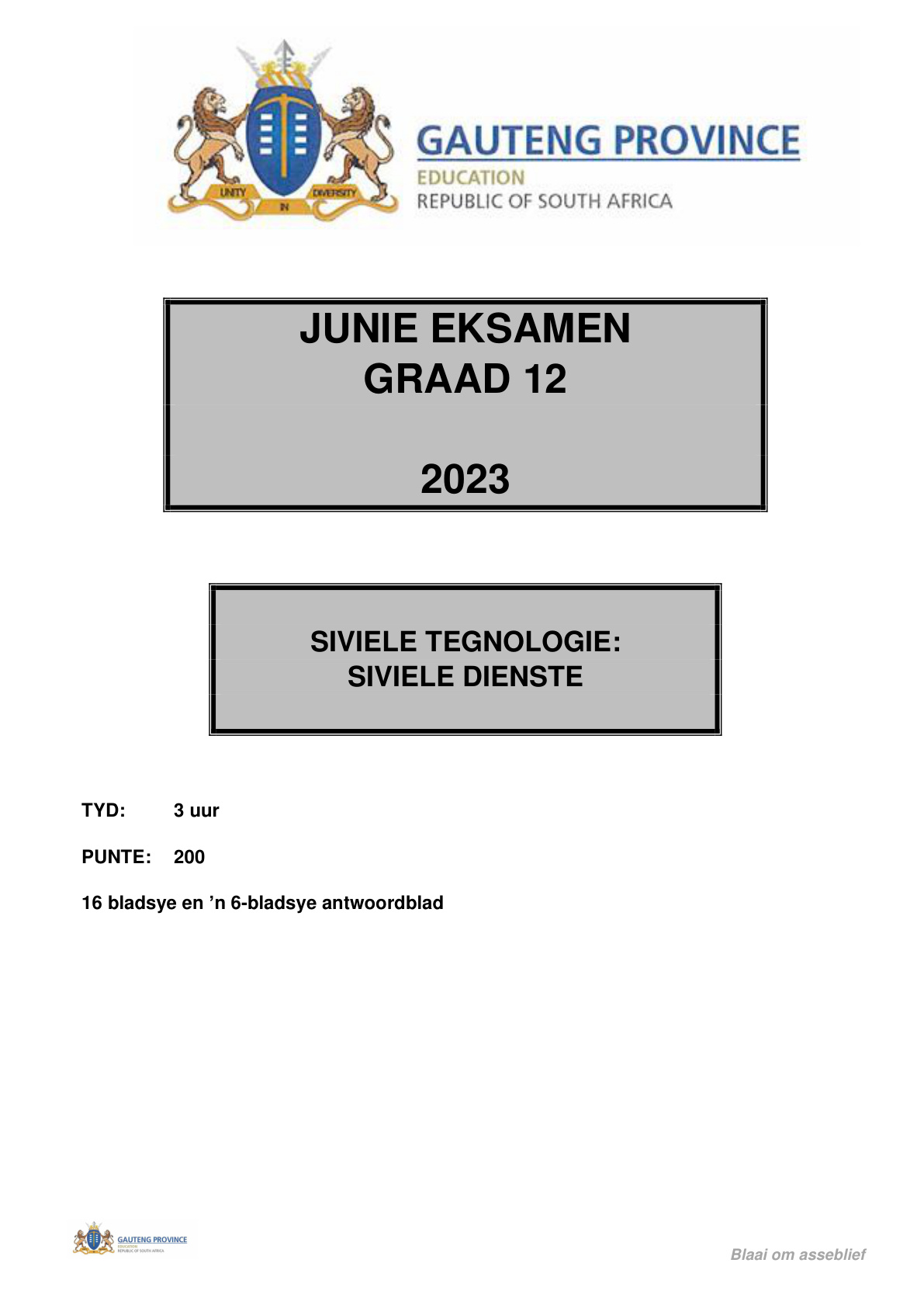 Civil Technology (Gauteng) June 2023 Grade 12 DBE