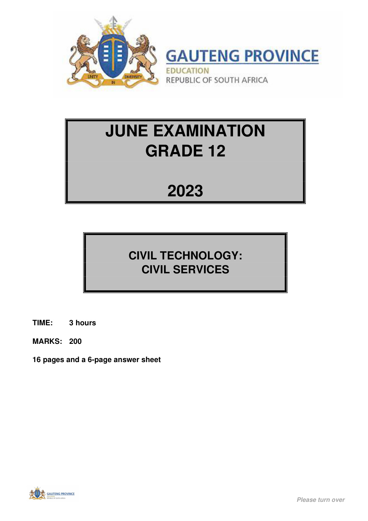 Civil Technology (Gauteng) June 2023 Grade 12 DBE