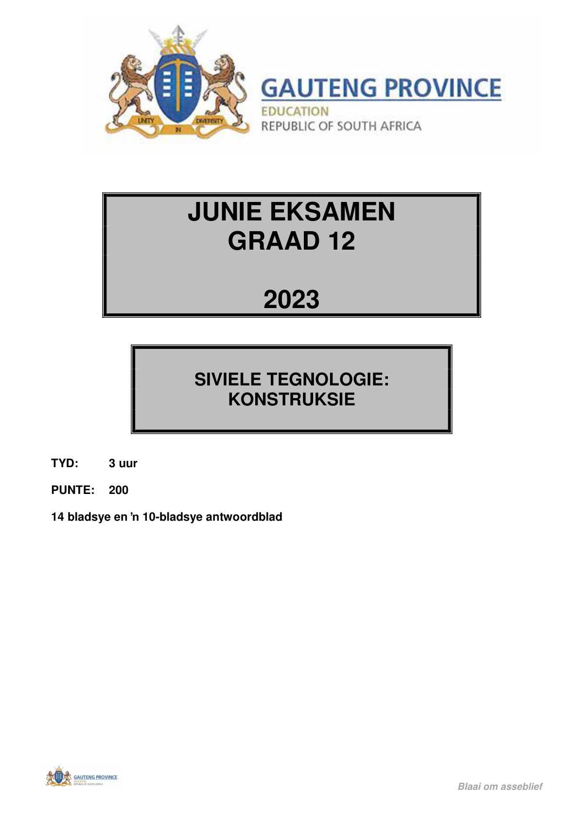 Civil Technology (Gauteng) June 2023 Grade 12 DBE