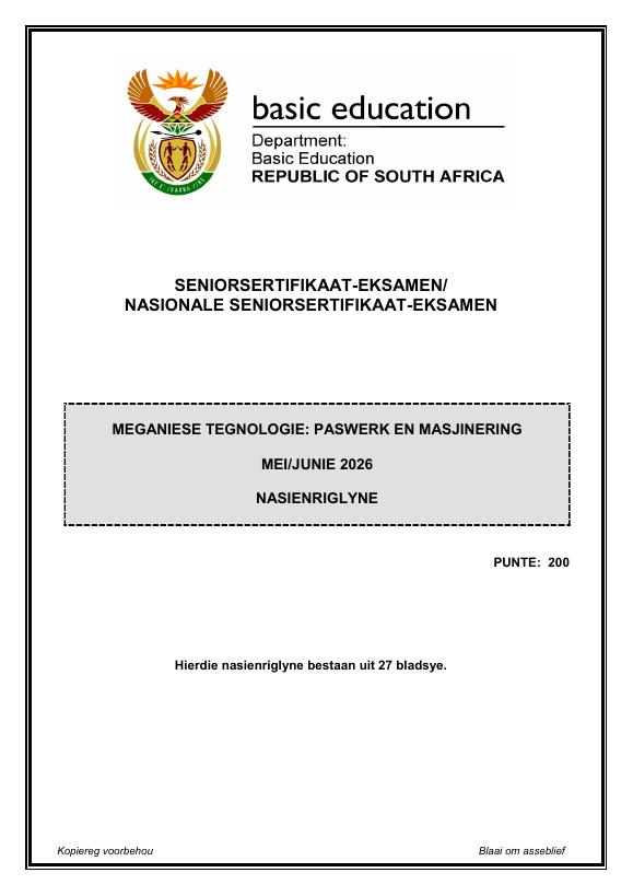 Mechanical Technology Grade 12 DBE CAPS May 2026 Paper 1 - Memo