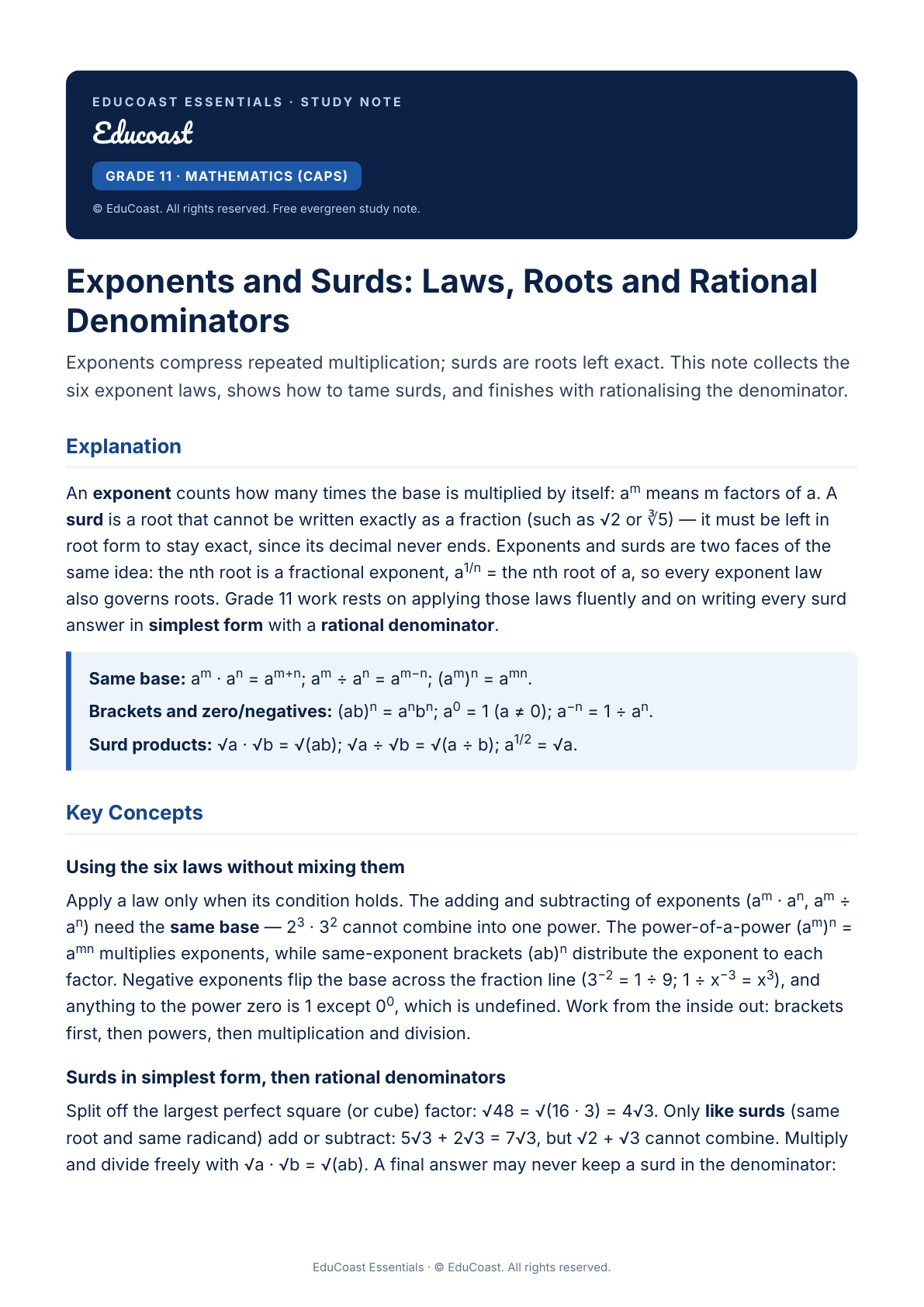 Exponents and Surds — Grade 11 Mathematics (CAPS)