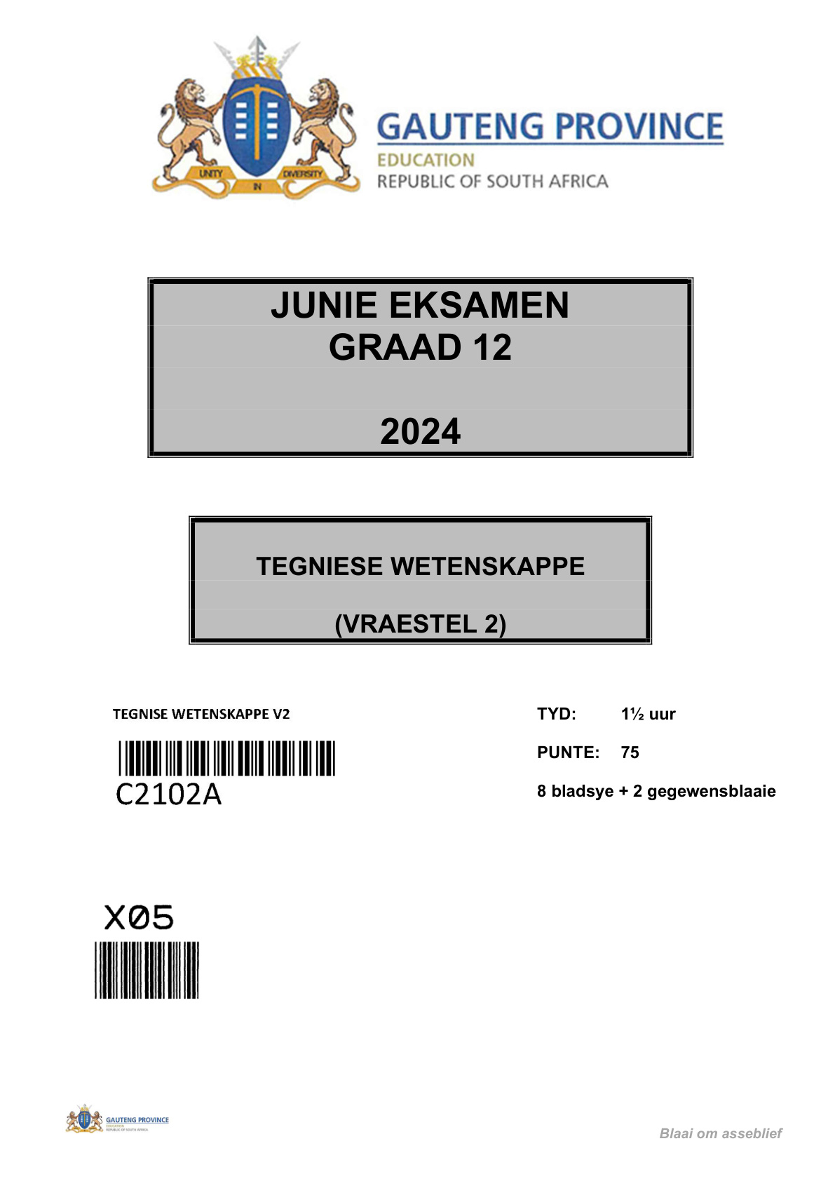 Technical Sciences Paper 2 (Gauteng) June 2024 Grade 12 DBE