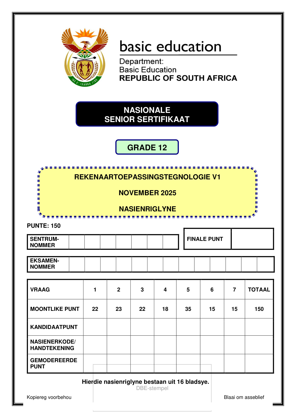 Computer Applications Technology Grade 12 DBE NSC November 2025 Paper 1 - Memo (Eastern Cape)