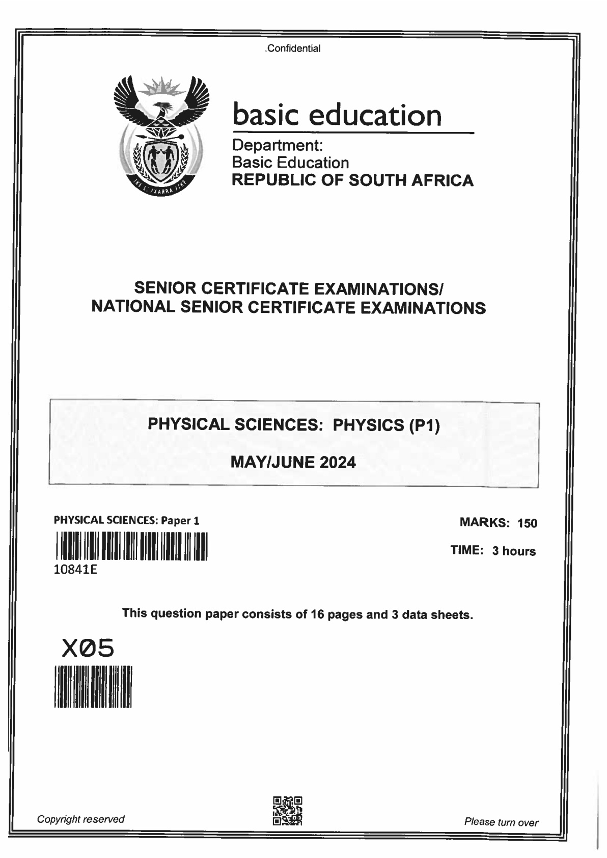 Physical Sciences Paper 1 (Gauteng) June 2024 Grade 12 DBE