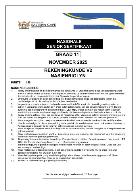 Accounting Grade 11 DBE Caps November 2025 Paper 2 - Memo (Eastern Cape)