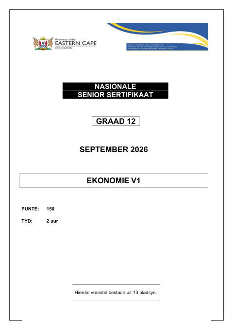 Economics Grade 12 DBE Caps September 2026 Paper 1 - Question Paper (Eastern Cape)