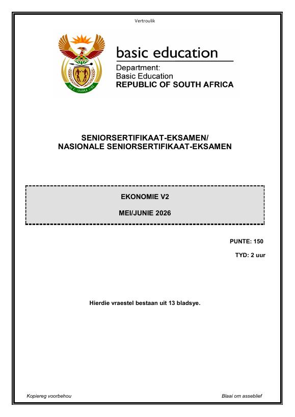 Economics Grade 12 DBE Caps May 2026 Paper 2 - Question Paper