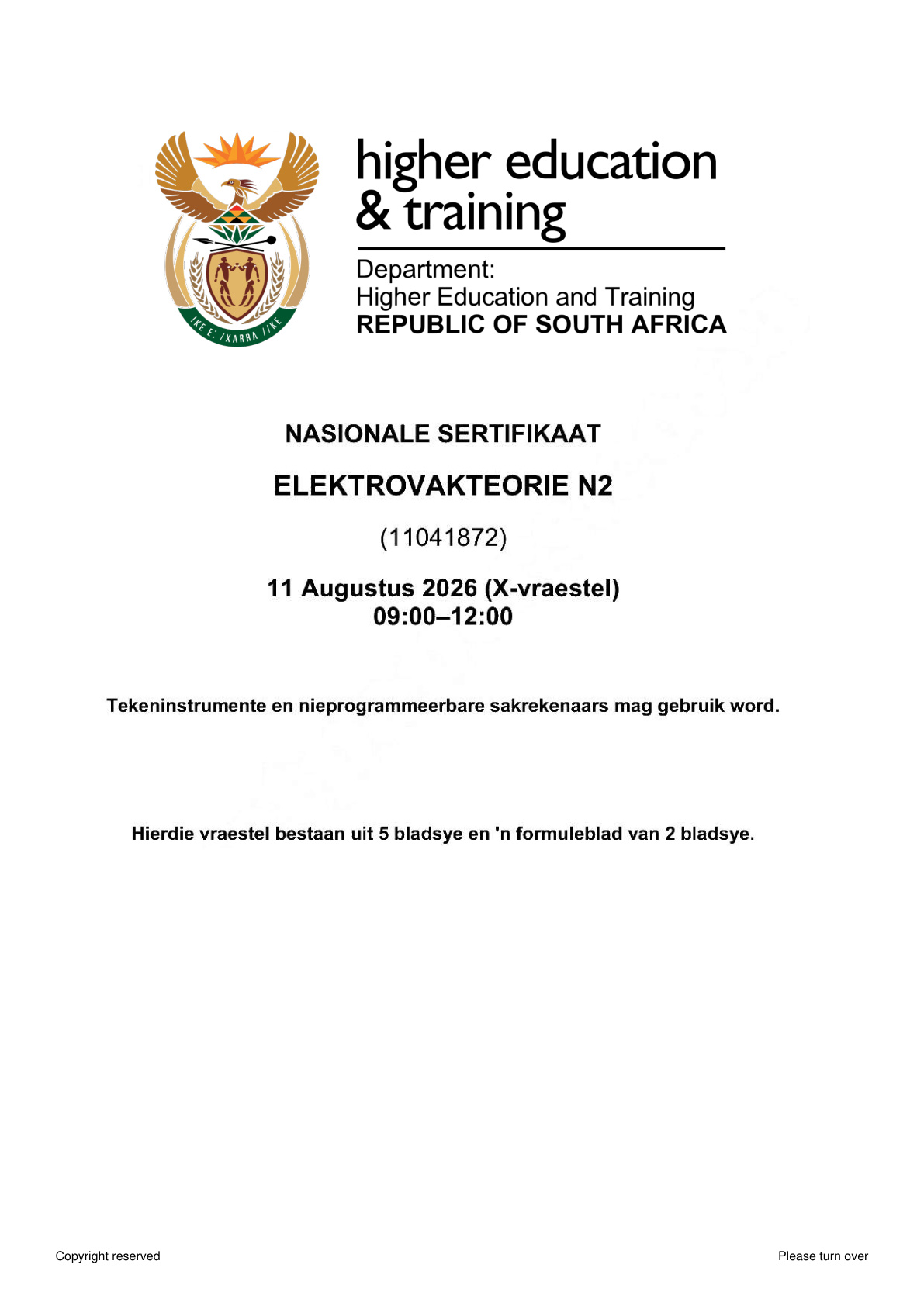 Elektrovakteorie Dhet Nated August 2026 - Question Paper