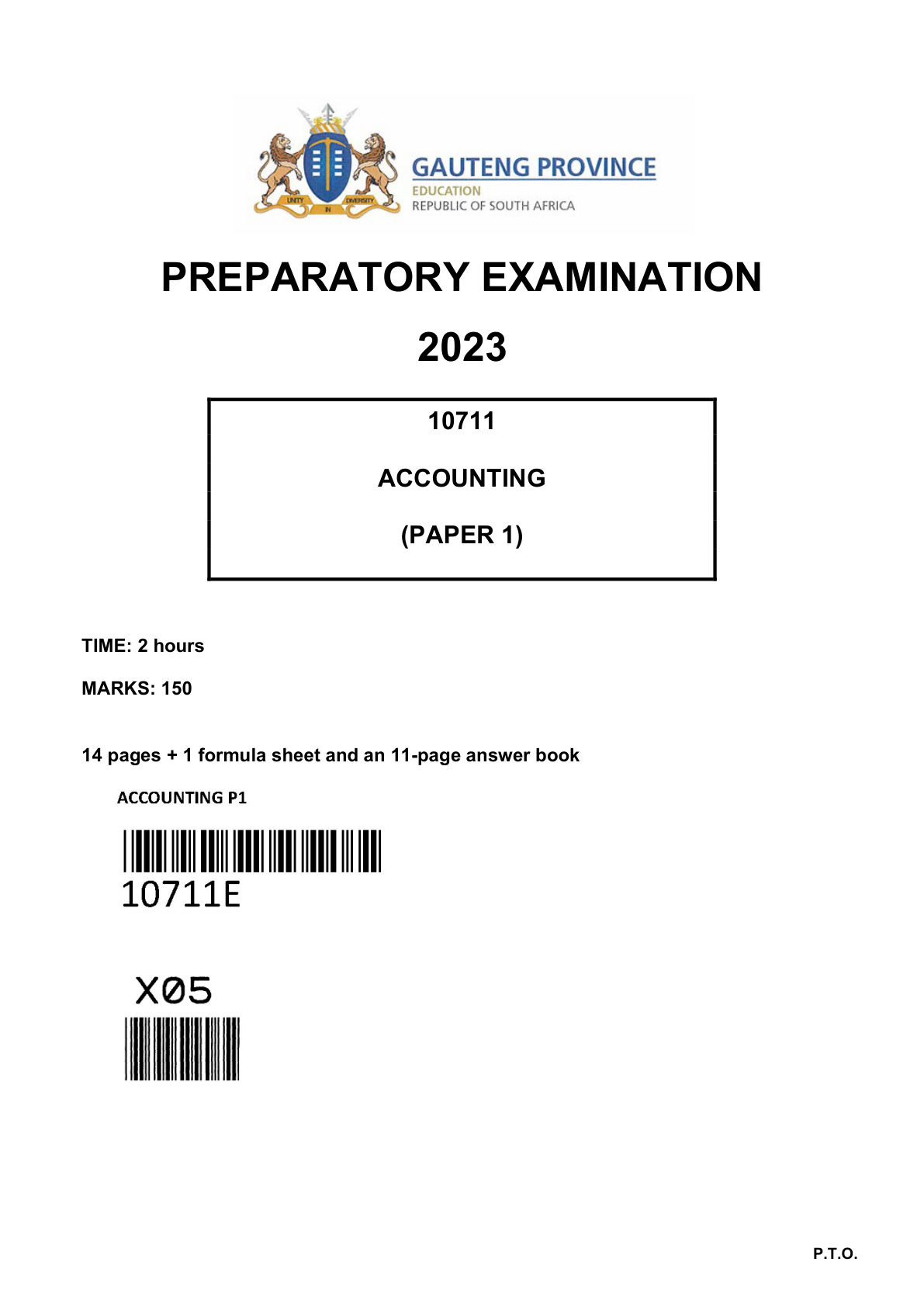 Accounting Paper 1 (Gauteng) Preparatory 2023 Grade 12 DBE