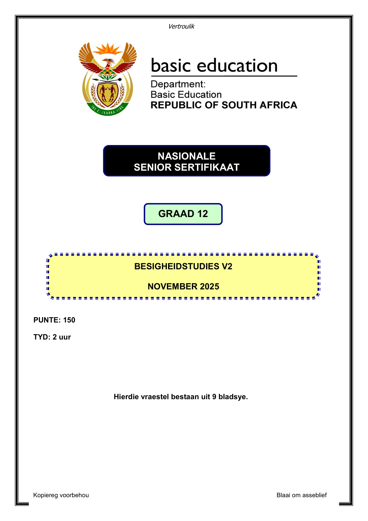 Business Studies Grade 12 DBE NSC November 2025 Paper 2 - Question Paper (Eastern Cape)