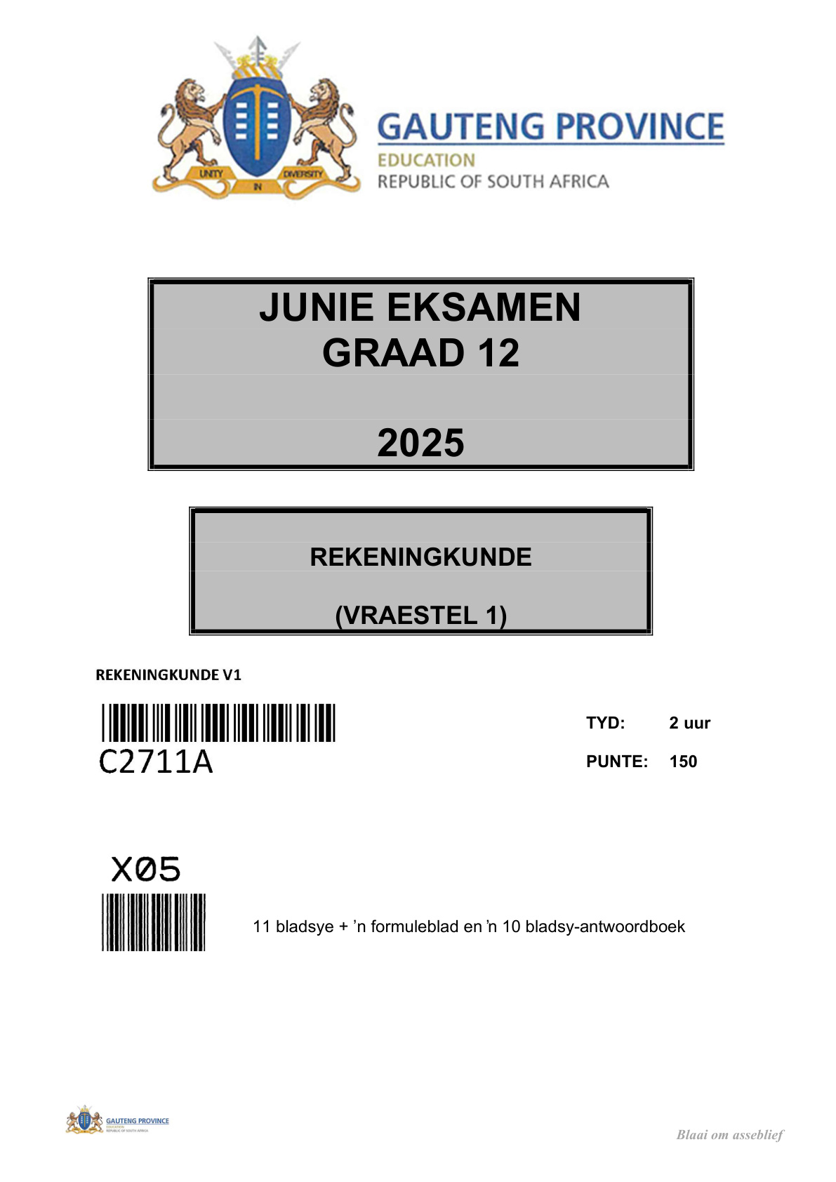 Accounting Paper 1 Answer Book (Gauteng) June 2025 Grade 12 DBE