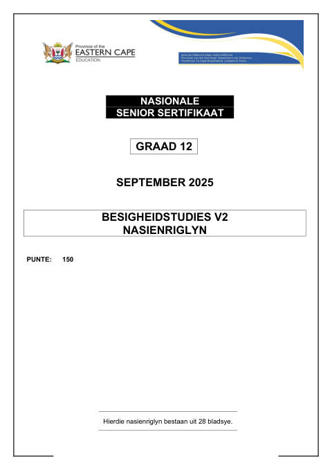 Business Studies Grade 12 DBE Caps September 2025 Paper 2 - Memo (Eastern Cape)