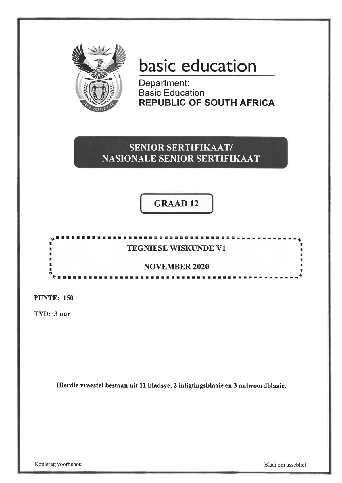 Technical Mathematics Paper 1 (Gauteng) November 2020 Grade 12 DBE