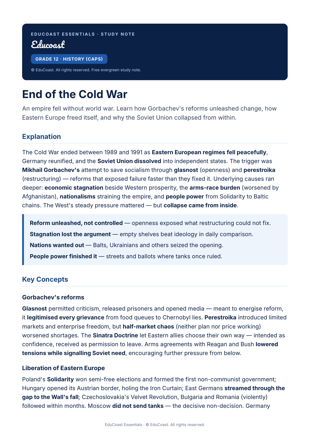 End of Cold War — Grade 12 History (CAPS)