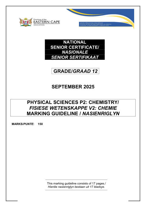 Physical Sciences Grade 12 DBE Caps September 2025 Paper 2 - Memo (Eastern Cape)