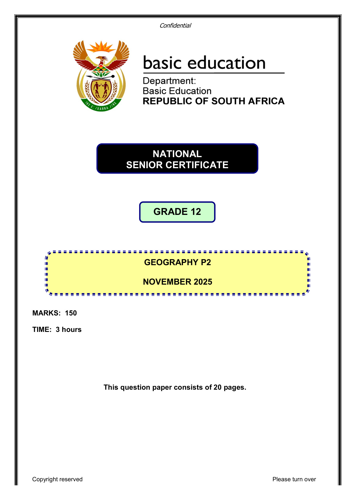 Geography Grade 12 DBE NSC November 2025 Paper 2 - Question Paper (Eastern Cape)