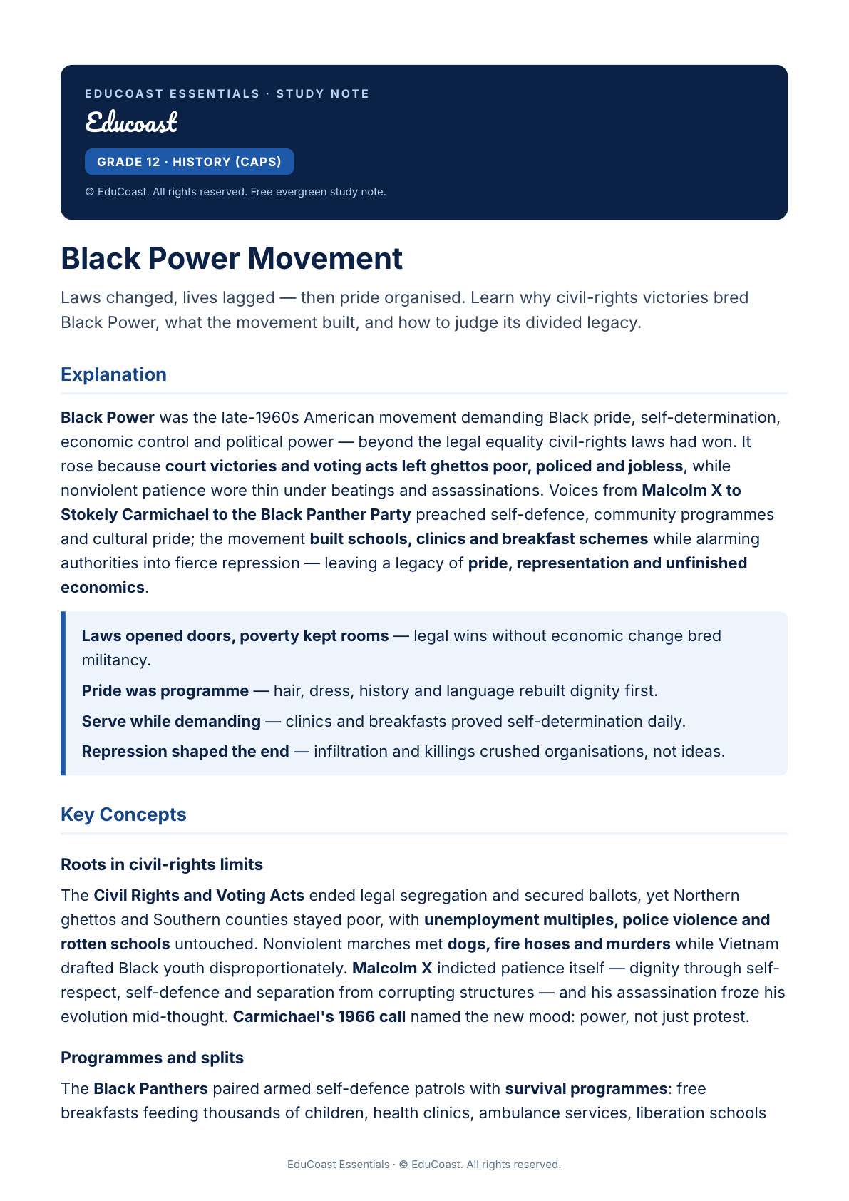 Black Power — Grade 12 History (CAPS)