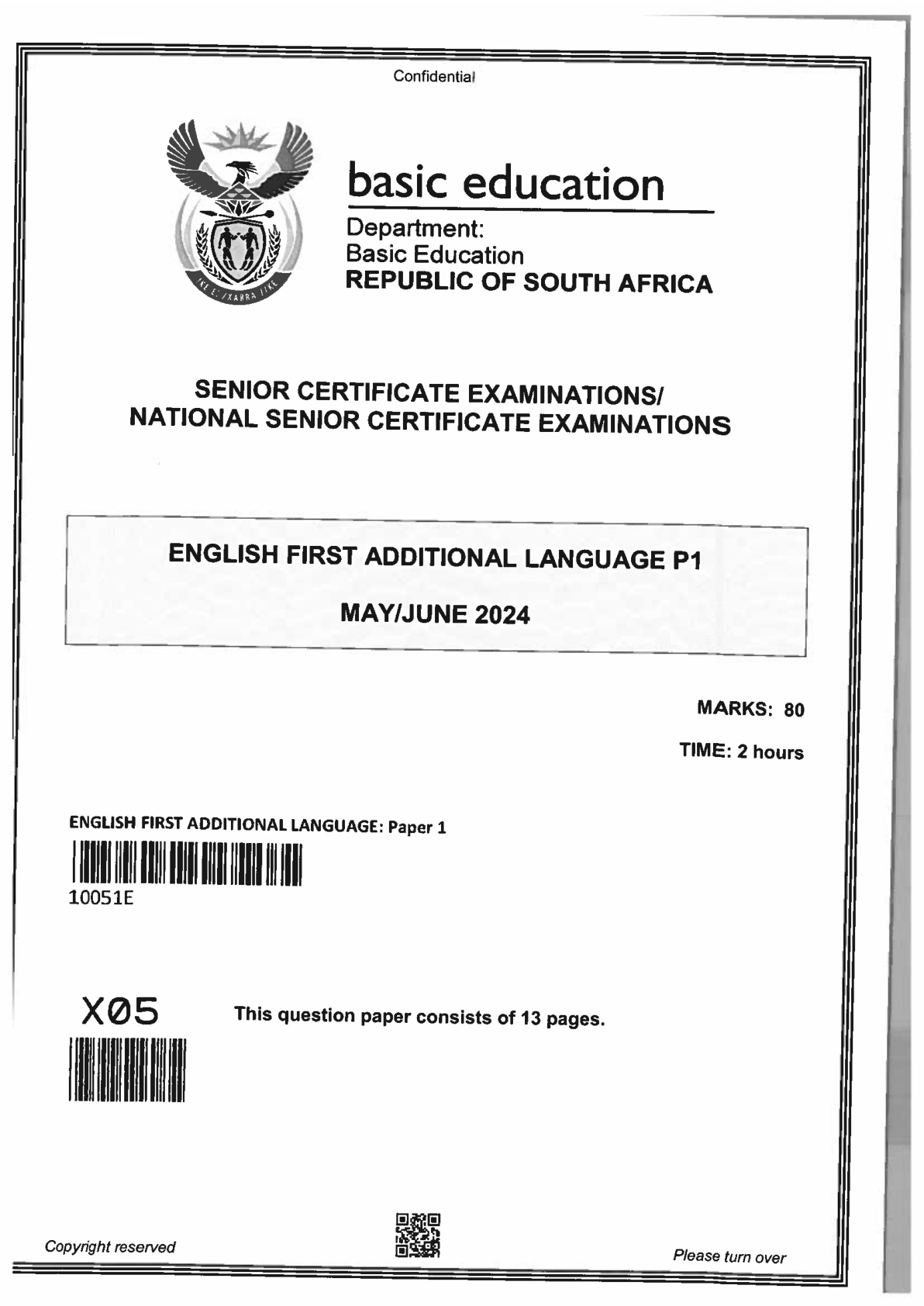 English First Additional Language Paper 1 (Gauteng) June 2024 Grade 12 DBE