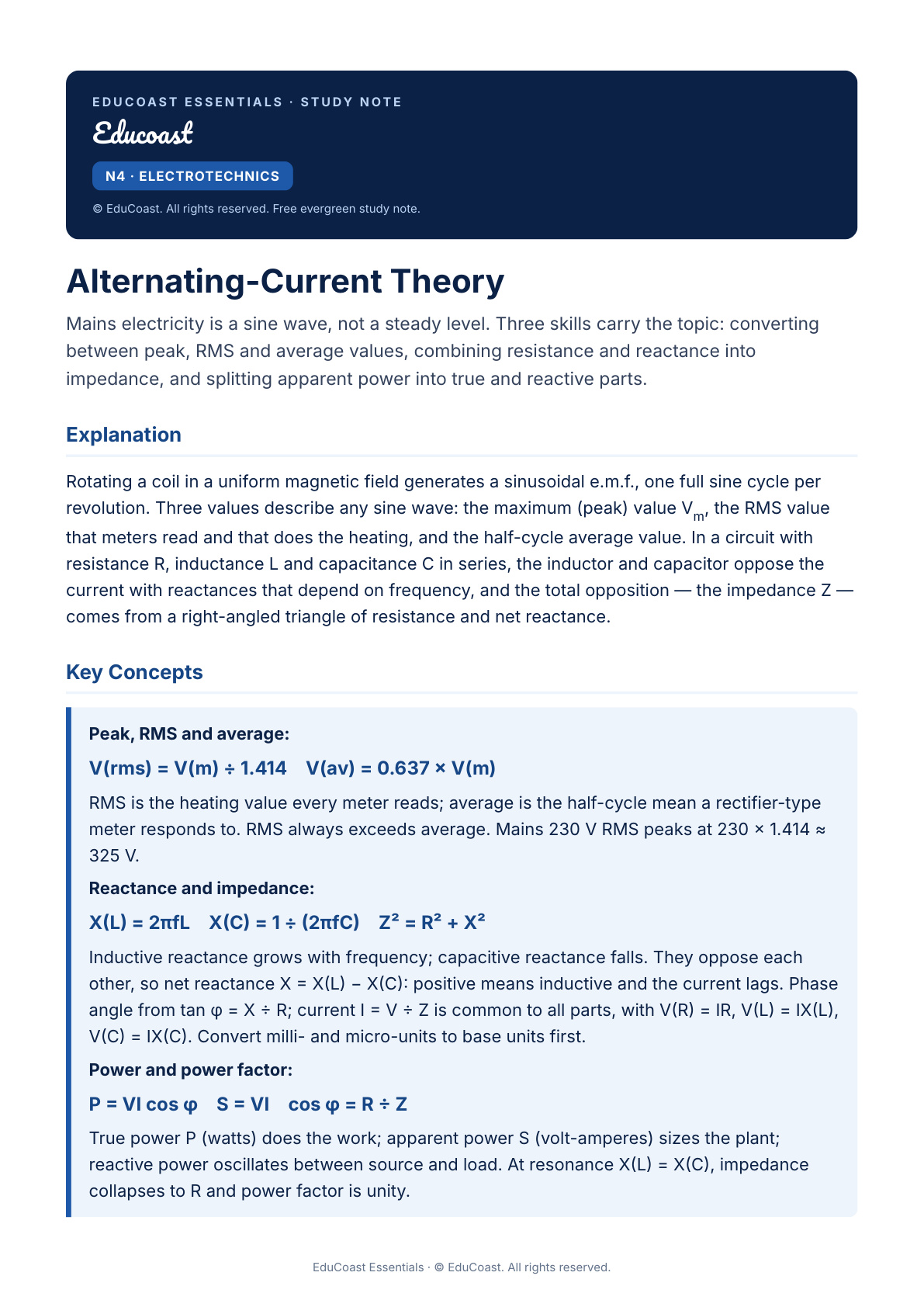 Alternating-Current Theory — N4 Electrotechnics (Nated)