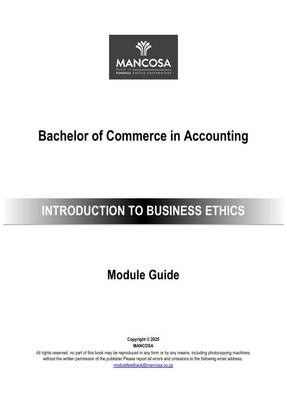 Bcom Acc - Introduction To Business Ethics