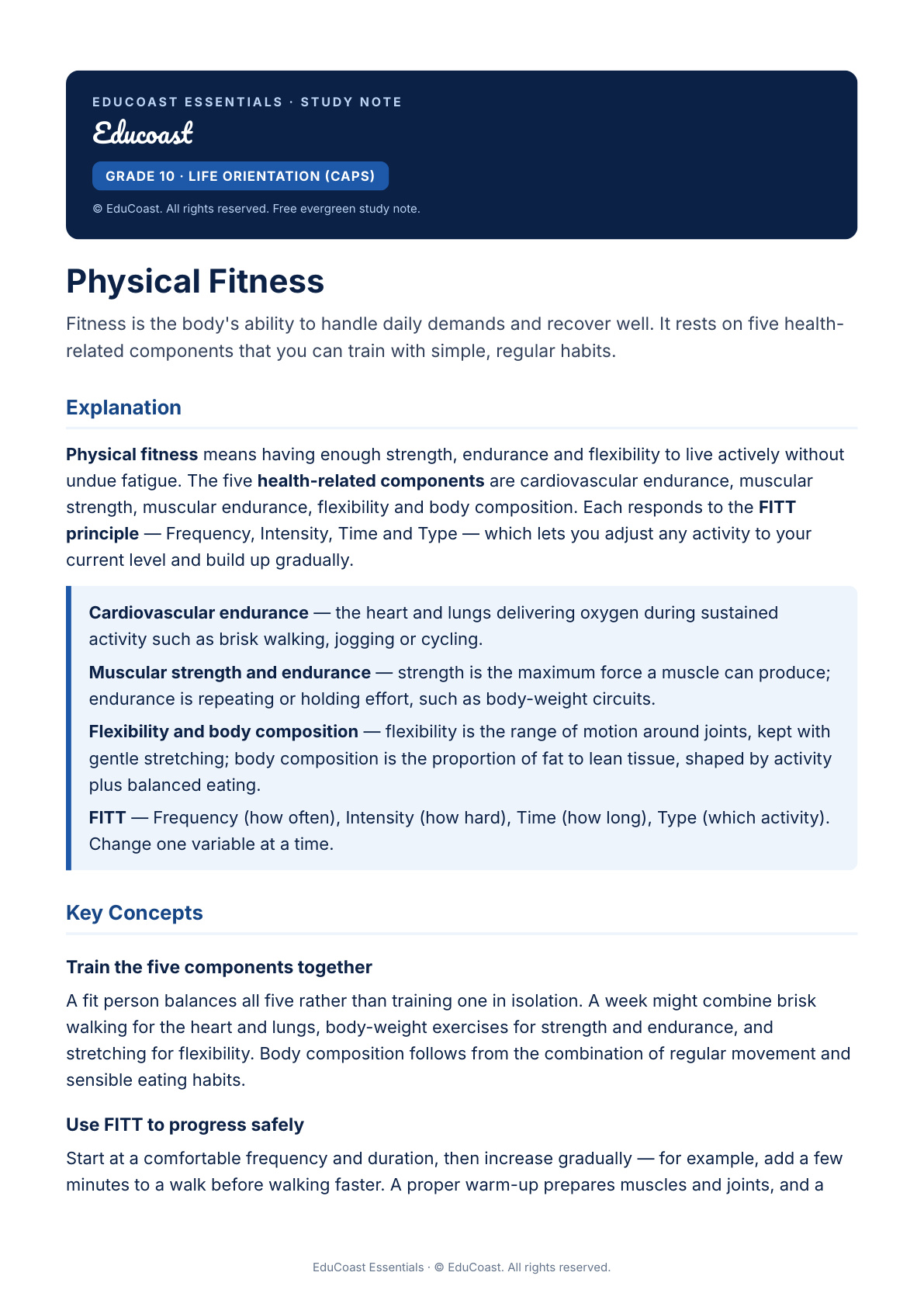 Physical Fitness — Grade 10 Life Orientation (CAPS)