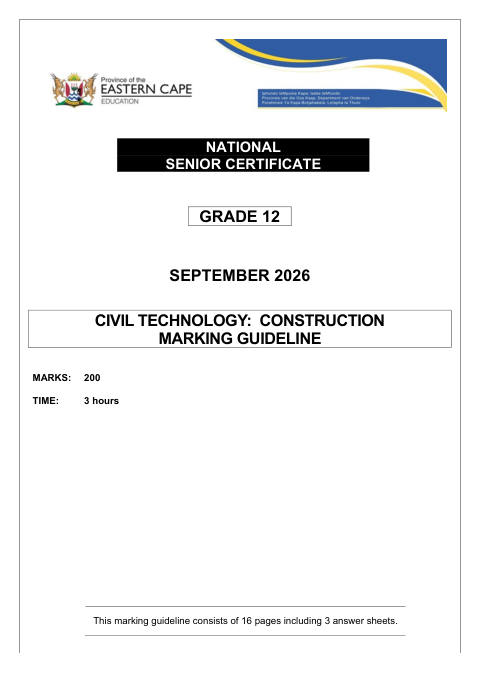 Civil Technology Grade 12 DBE Caps September 2026 - Memo (Eastern Cape)