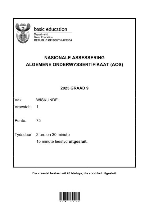 Mathematics Grade 9 DBE CAPS GEC 2025 Paper 1 - Question Paper (Eastern Cape)