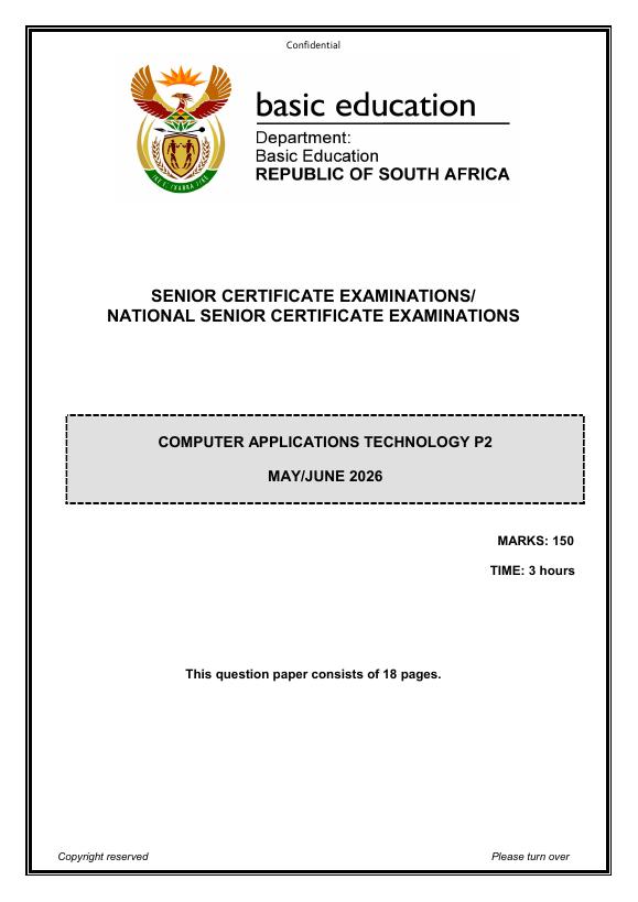 Computer Applications Technology Grade 12 DBE CAPS May 2026 Paper 2 - Question Paper