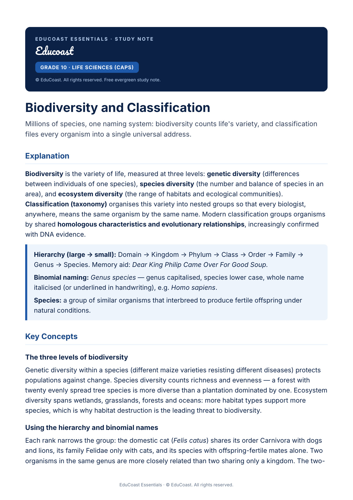Biodiversity And Classification — Grade 10 Life Sciences (Caps)