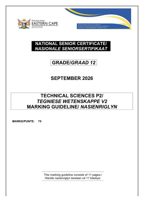 Technical Sciences Grade 12 DBE Caps September 2026 Paper 2 - Memo (Eastern Cape)