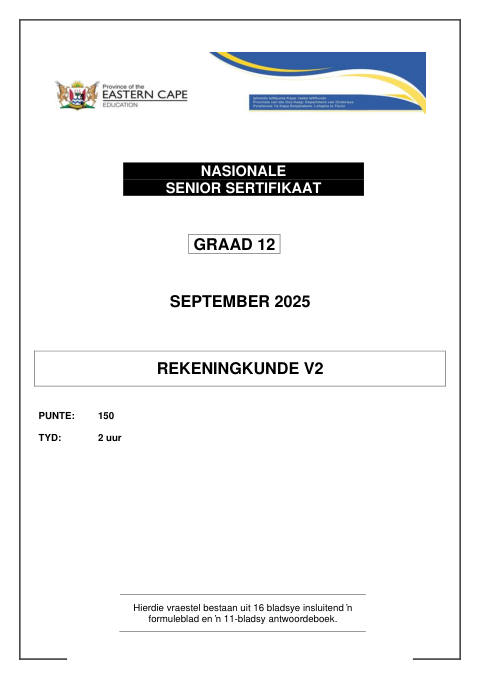 Accounting Grade 12 DBE Caps September 2025 Paper 2 - Question Paper (Eastern Cape)