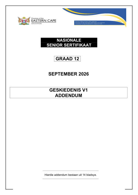 History Grade 12 DBE Caps September 2026 Paper 1 - Question Paper (Eastern Cape)