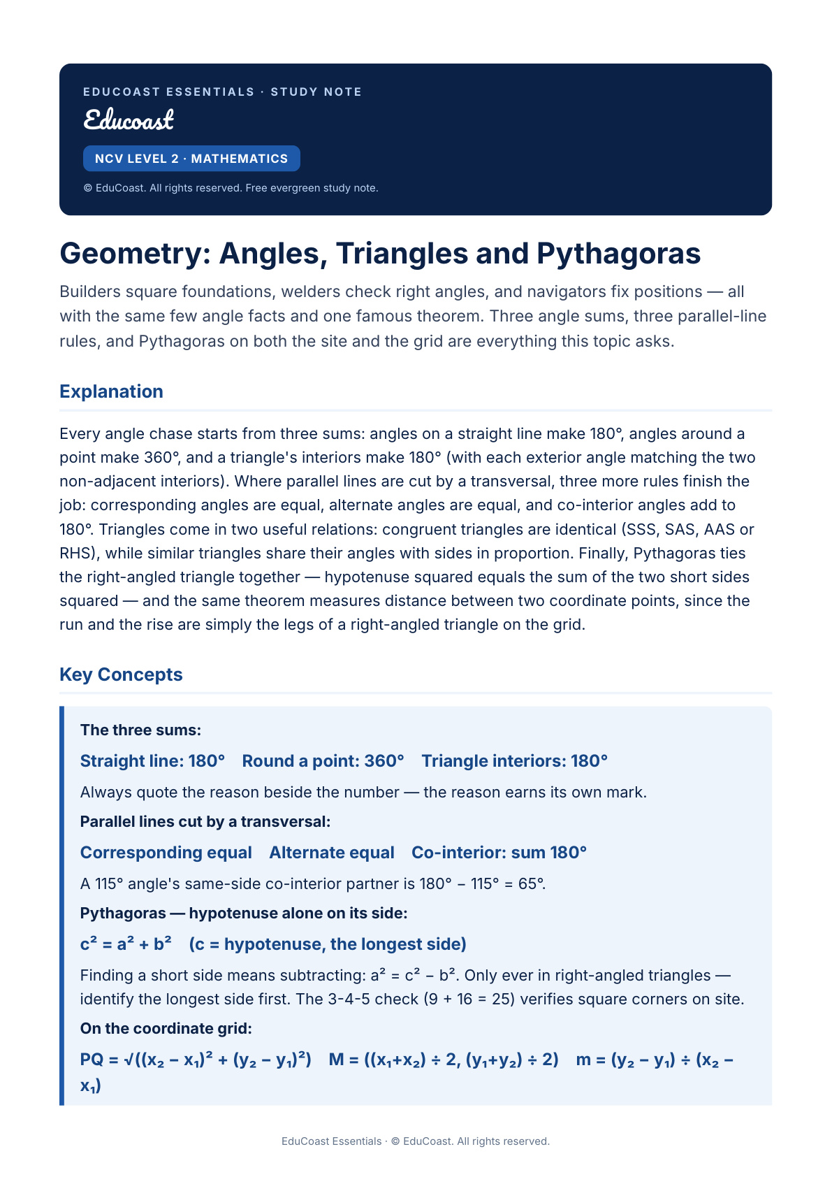 Geomatry Notes Math Geometry: Angles, Triangles And Pythagoras — NCV Level 2 Mathematics ...