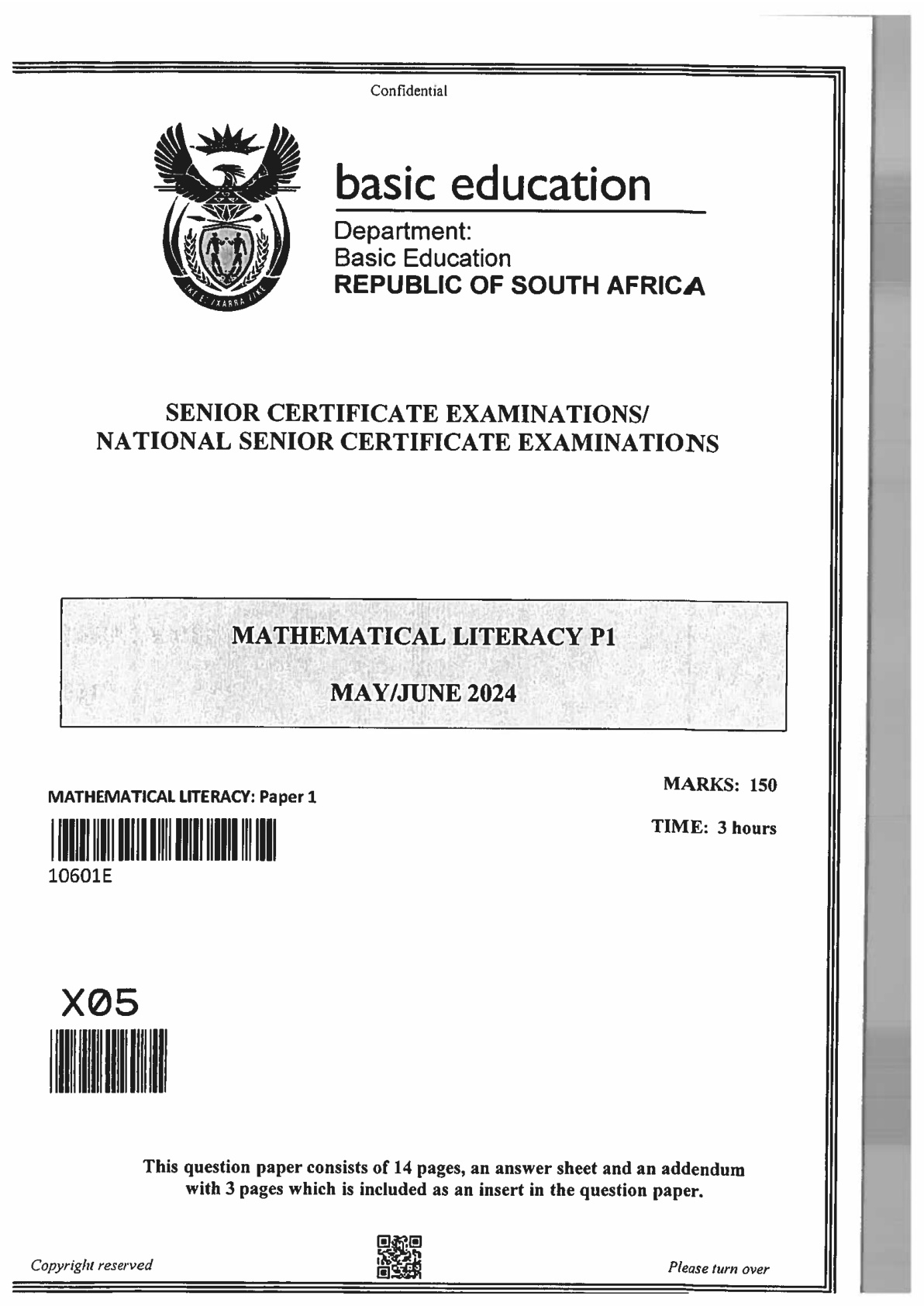 Mathematical Literacy Paper 1 (Gauteng) June 2024 Grade 12 DBE