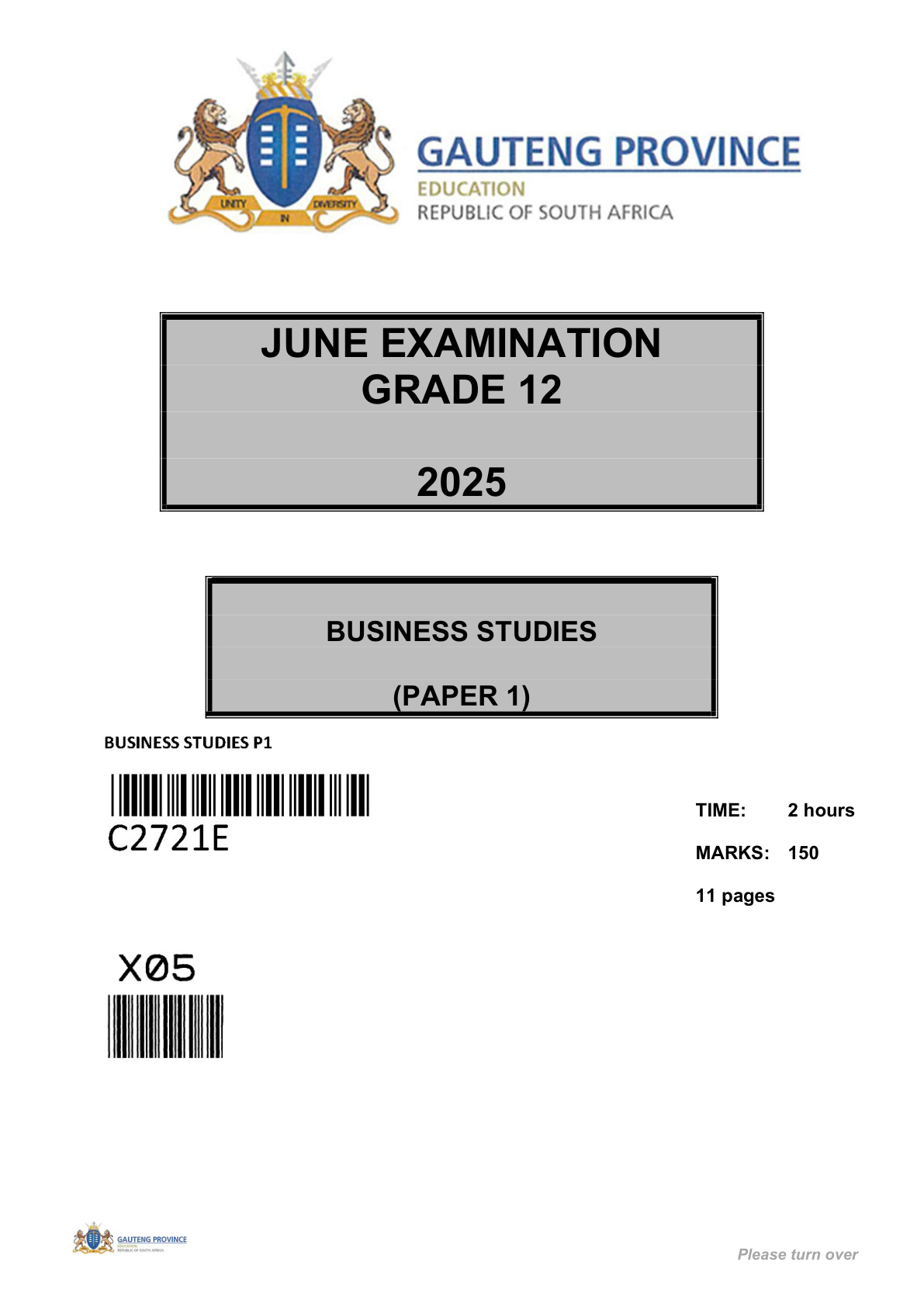 Business Studies Paper 1 (Gauteng) June 2025 Grade 12 DBE