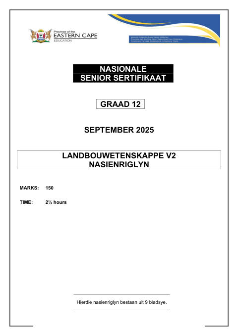 Agricultural Sciences Grade 12 DBE Caps September 2025 Paper 2 - Memo (Eastern Cape)