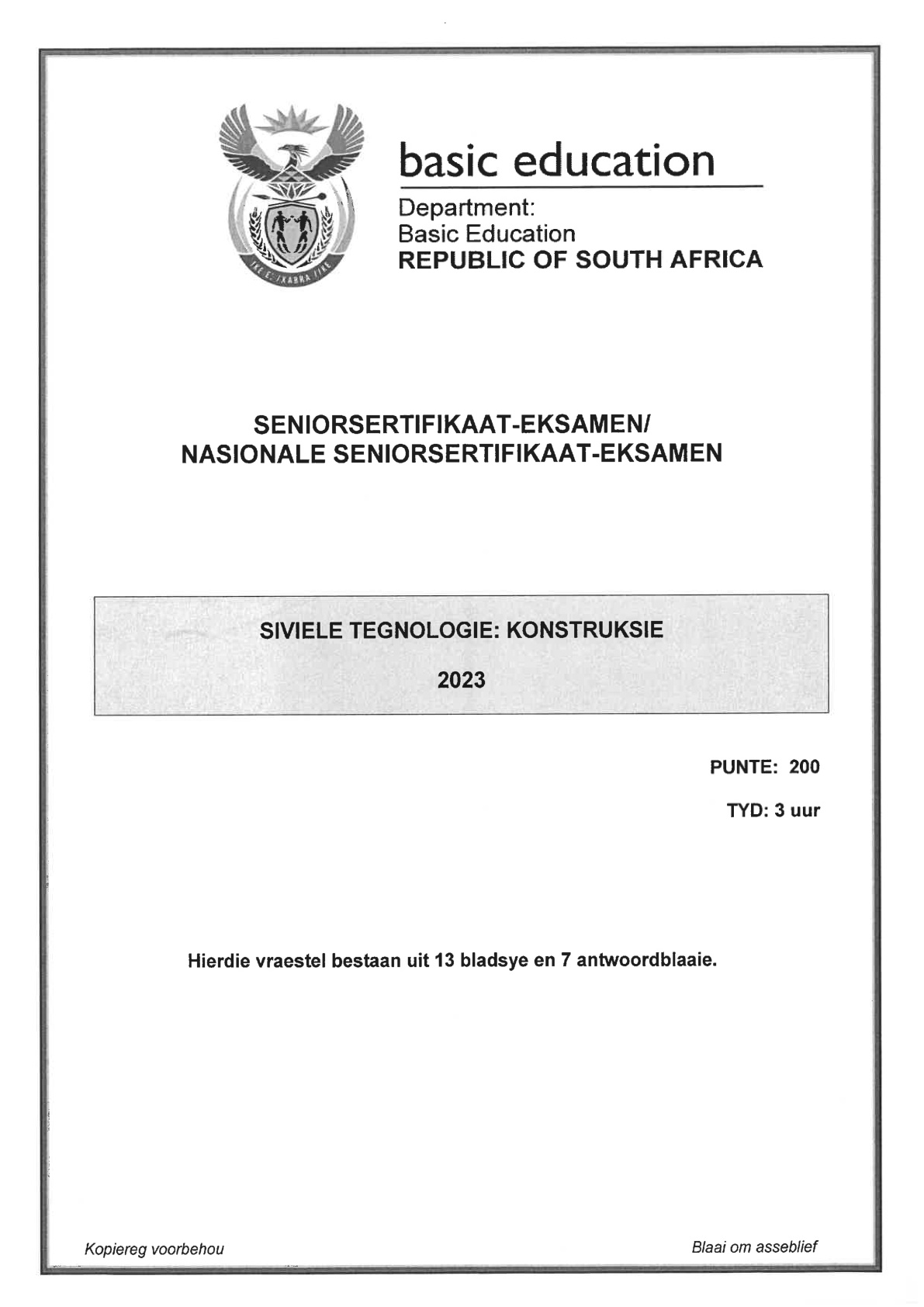 Civil Technology (Gauteng) June 2023 Grade 12 DBE