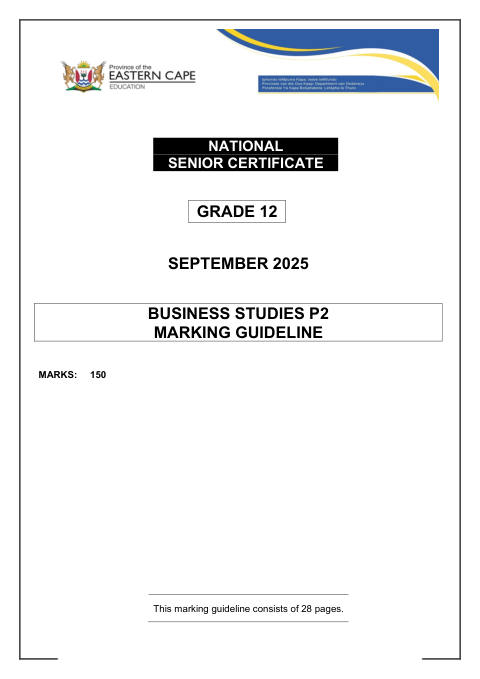 Business Studies Grade 12 DBE Caps September 2025 Paper 2 - Memo (Eastern Cape)