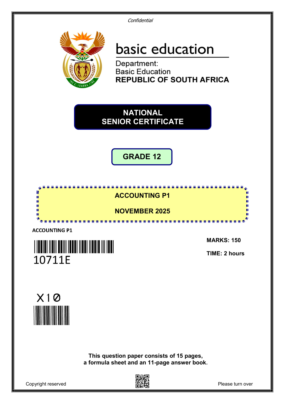 Accounting Paper 1 (Gauteng) November 2025 Grade 12 DBE