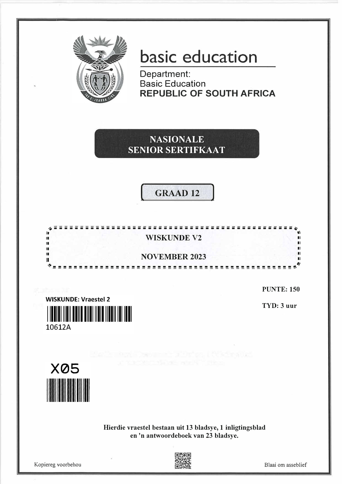 Mathematics Paper 2 (Gauteng) November 2023 Grade 12 DBE