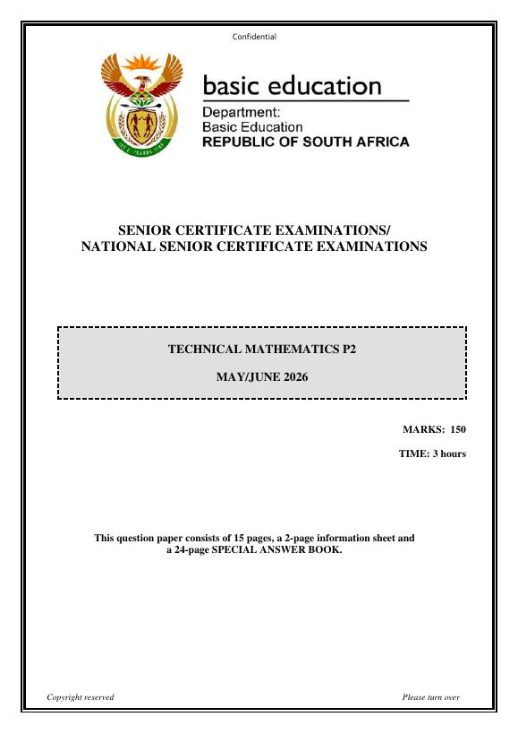 Technical Mathematics Grade 12 DBE Caps May 2026 Paper 2 - Question Paper