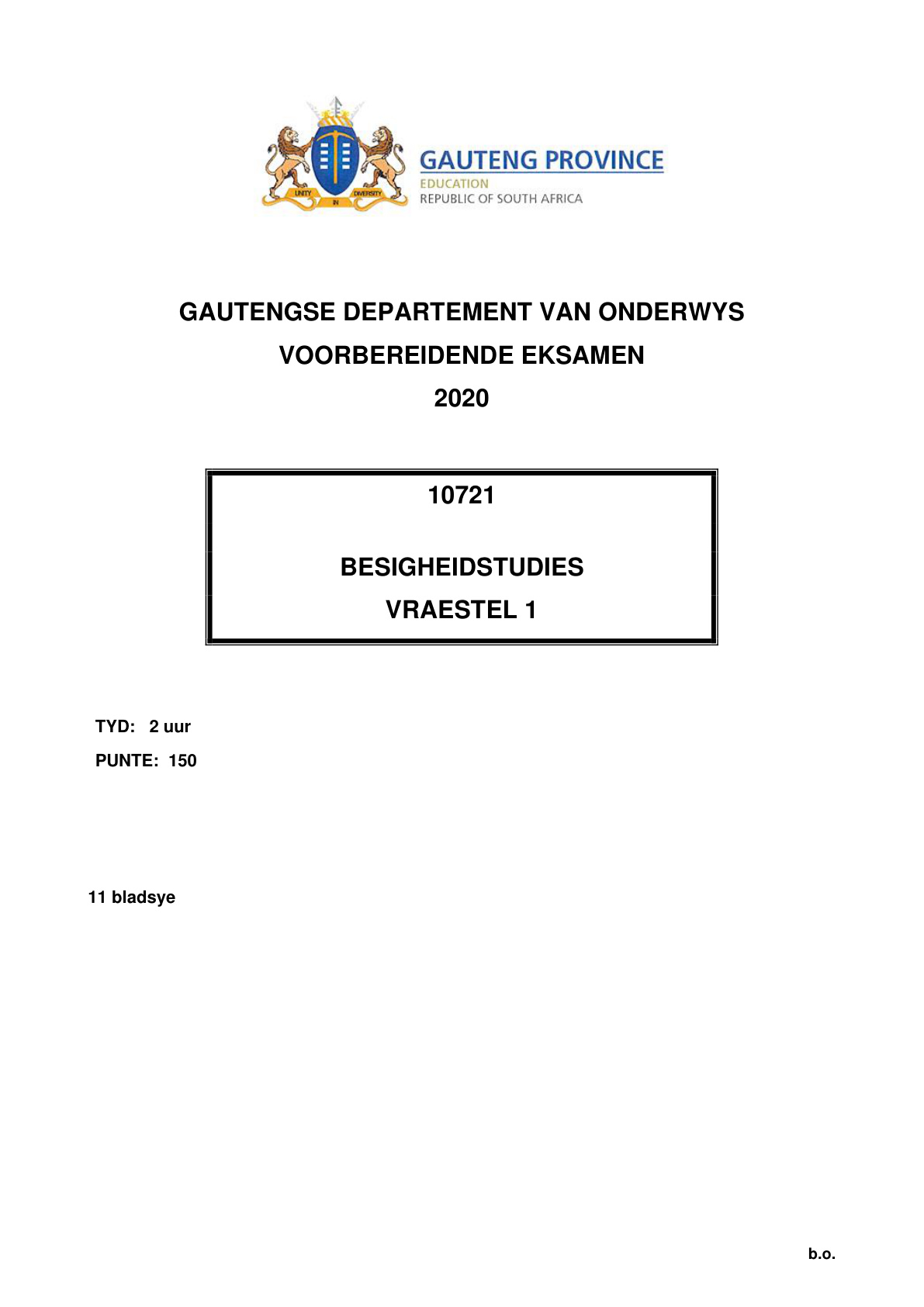Business Studies Paper 1 (Gauteng) Preparatory 2020 Grade 12 DBE