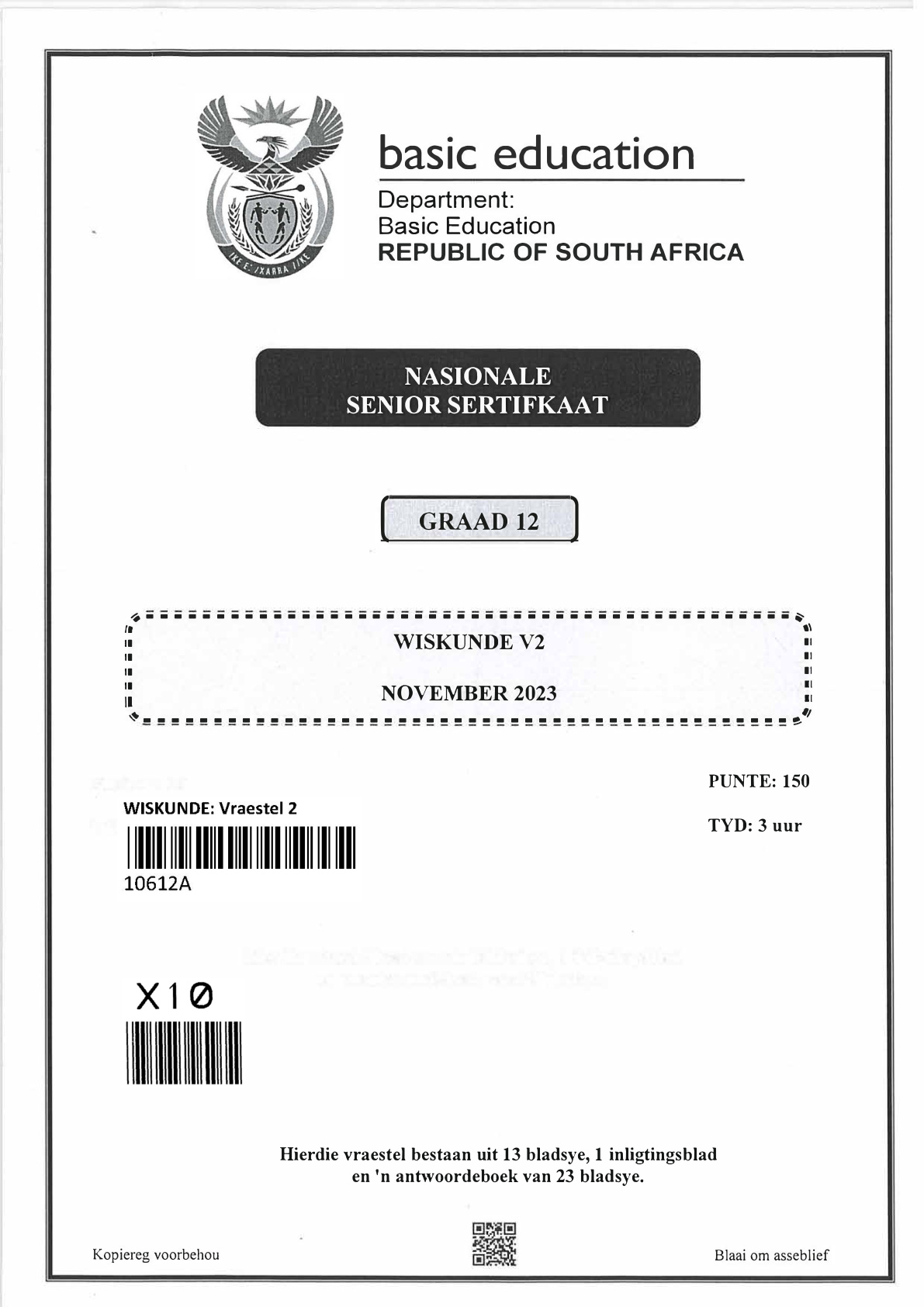 Mathematics Paper 2 (Gauteng) November 2023 Grade 12 DBE