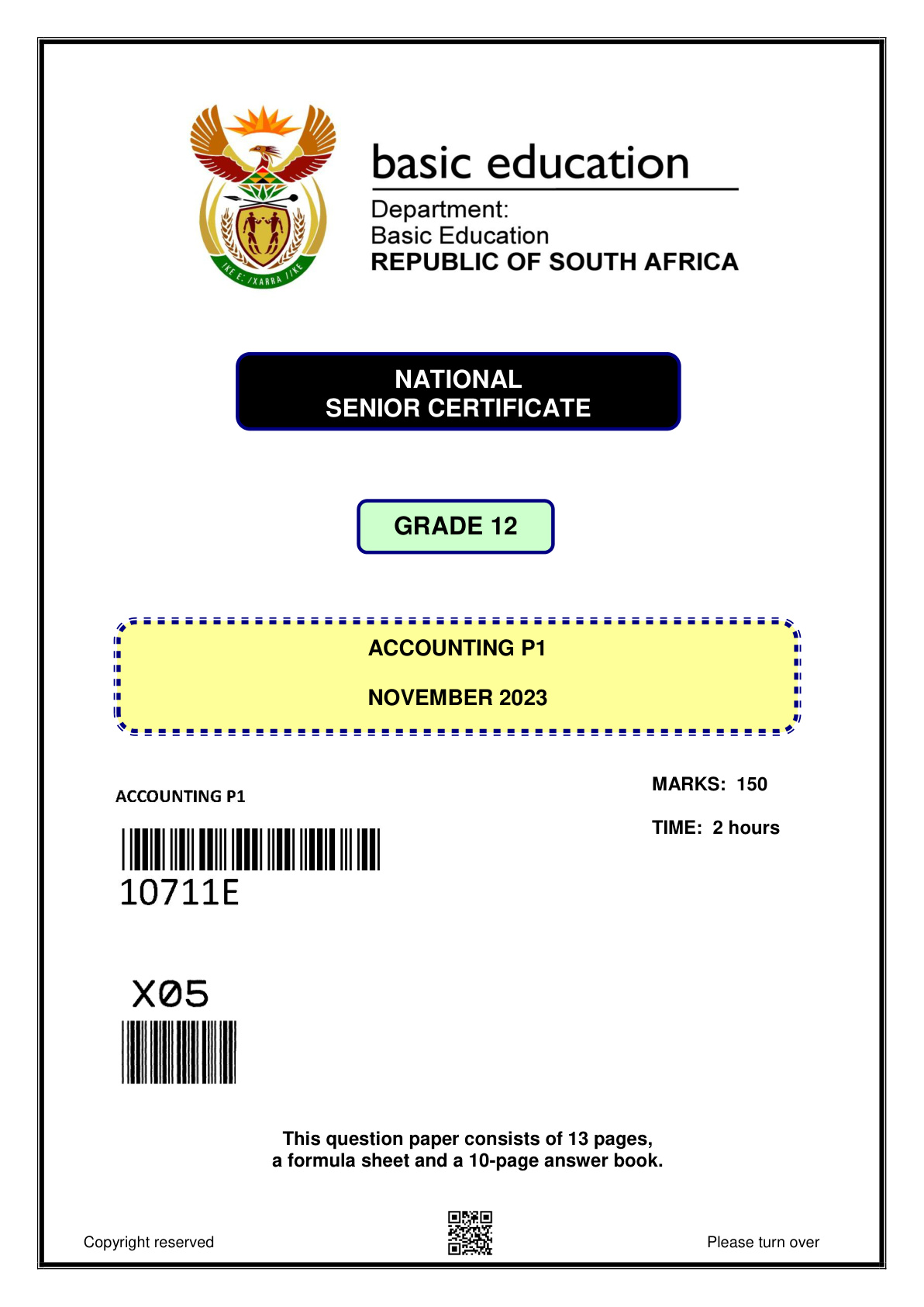 Accounting Paper 1 (Gauteng) November 2023 Grade 12 DBE