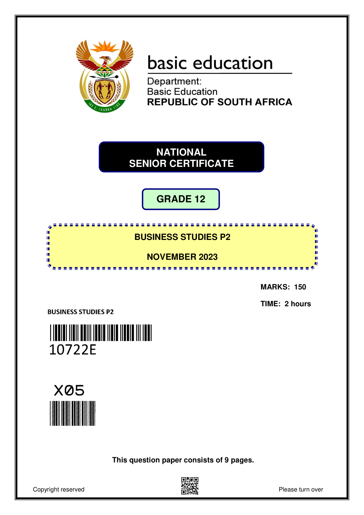 Business Studies Paper 2 (Gauteng) November 2023 Grade 12 DBE