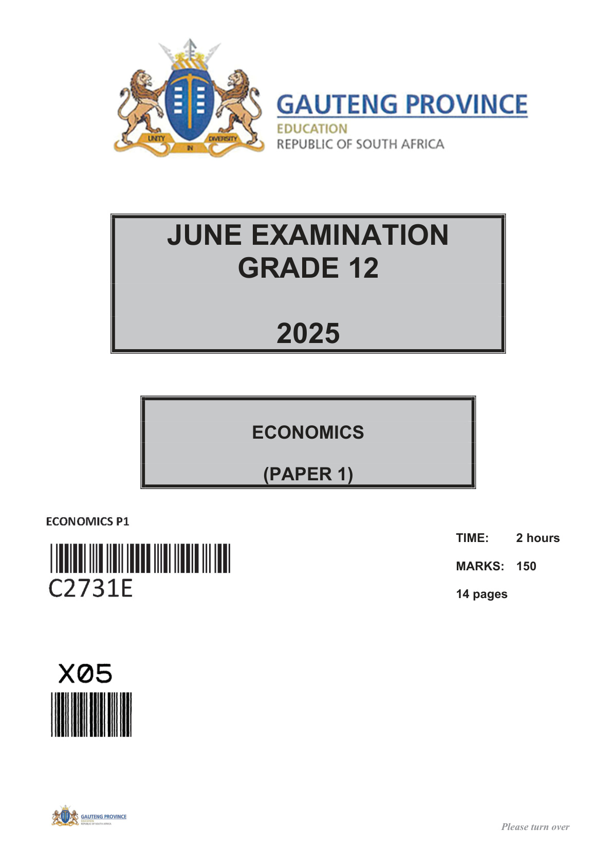 Economics Paper 1 (Gauteng) June 2025 Grade 12 DBE