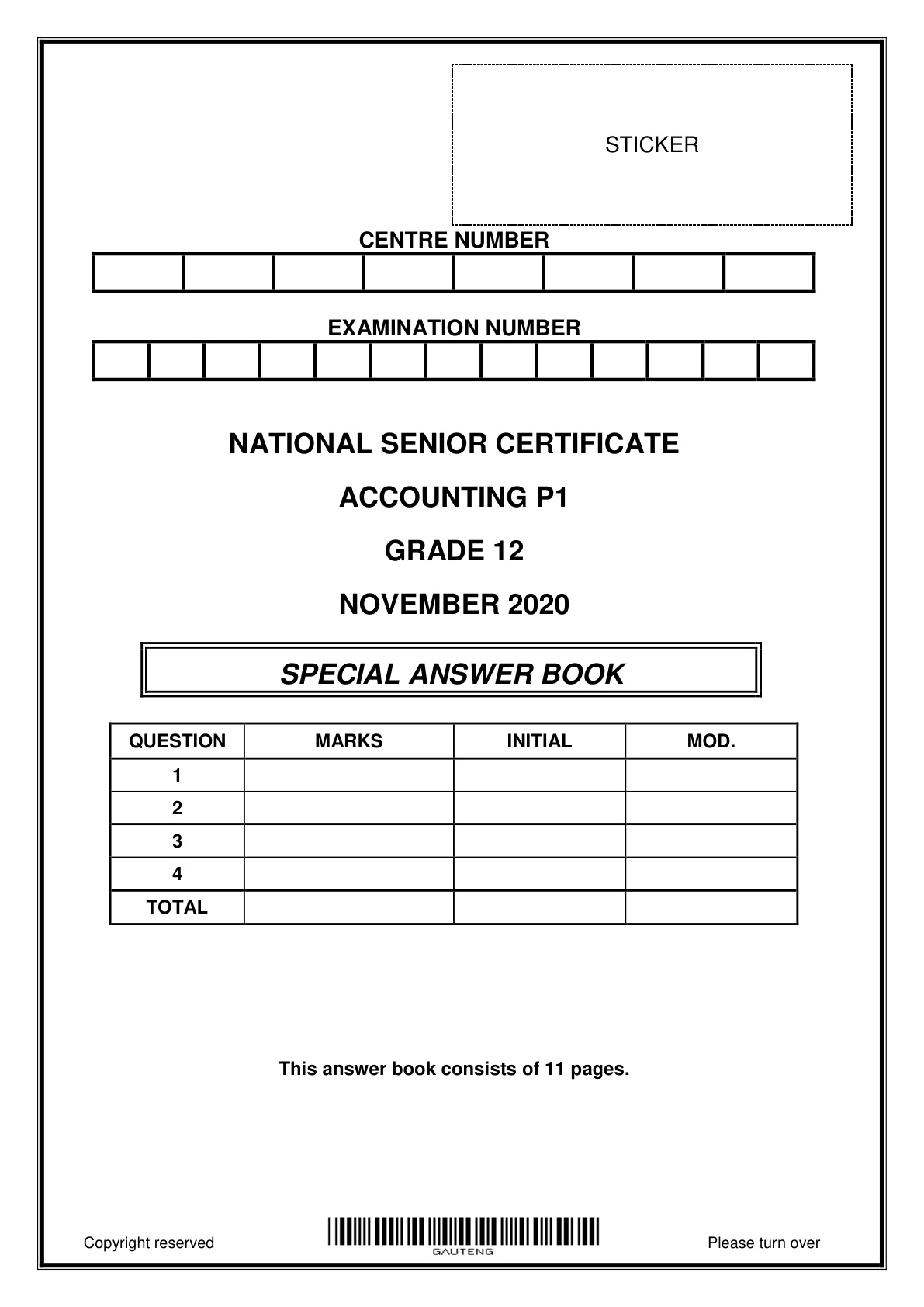 Accounting Paper 1 Answer Book (Gauteng) Preparatory 2021 Grade 12 DBE