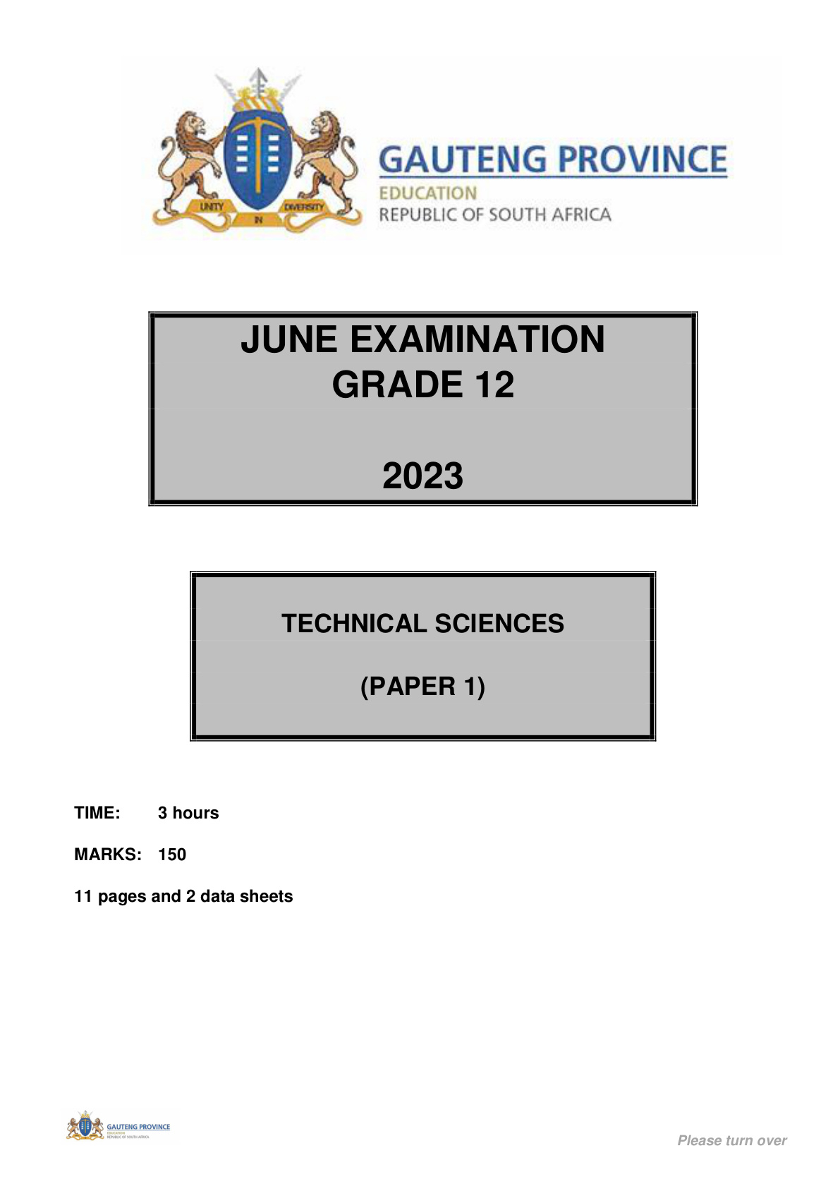 Technical Sciences Paper 1 (Gauteng) June 2023 Grade 12 DBE