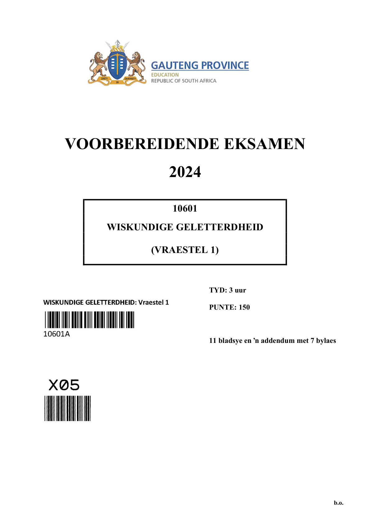 Mathematical Literacy Paper 1 (Gauteng) Preparatory 2024 Grade 12 DBE